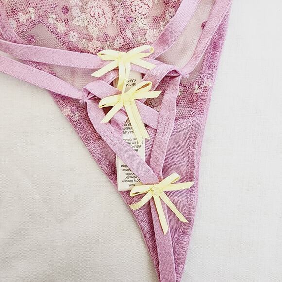 For Love and Lemons Daphne Purple Floral Lace Thong Panty XXS NWOT Lingerie - Picture 8 of 14